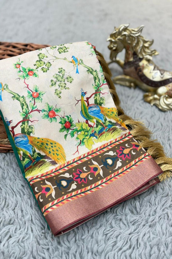 SOFT TUSSAR SILK PRINTED SAREE KALAMKARI COLLECTIONS