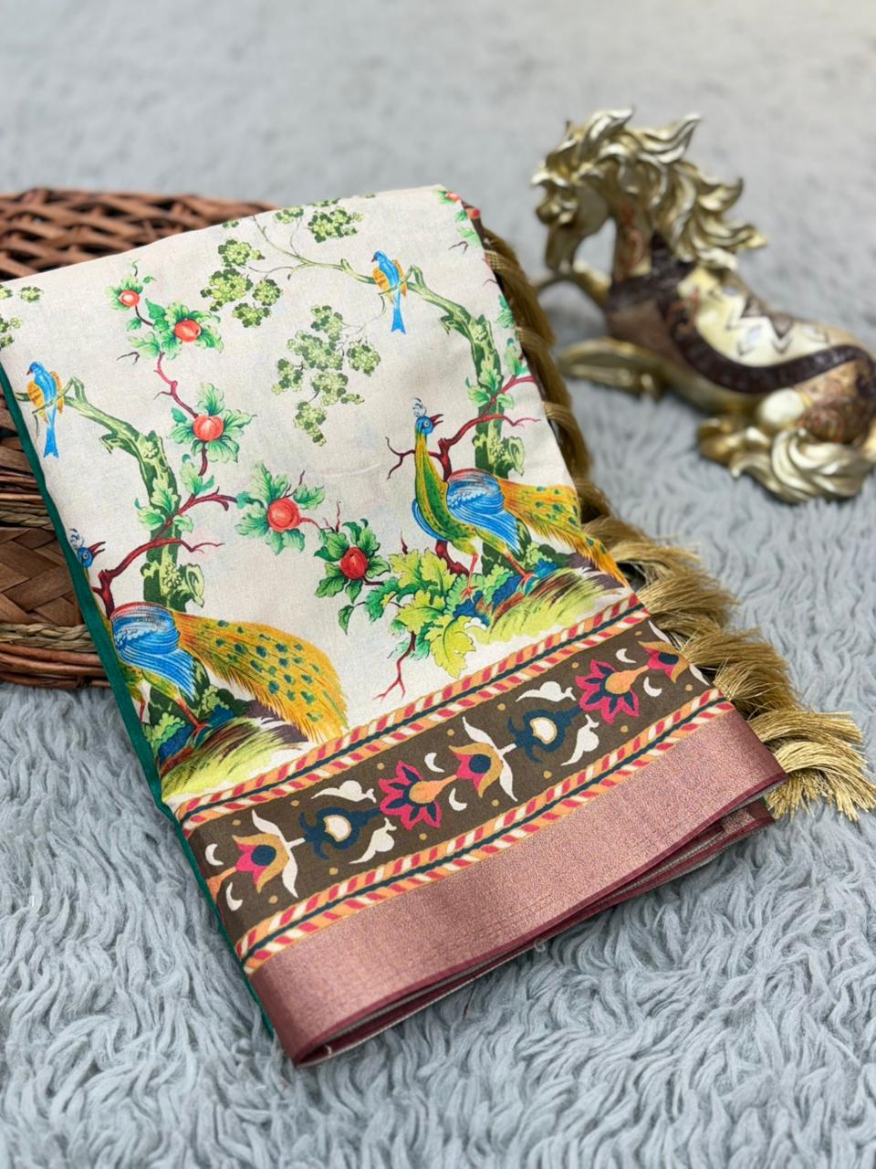 SOFT TUSSAR SILK PRINTED SAREE KALAMKARI COLLECTIONS