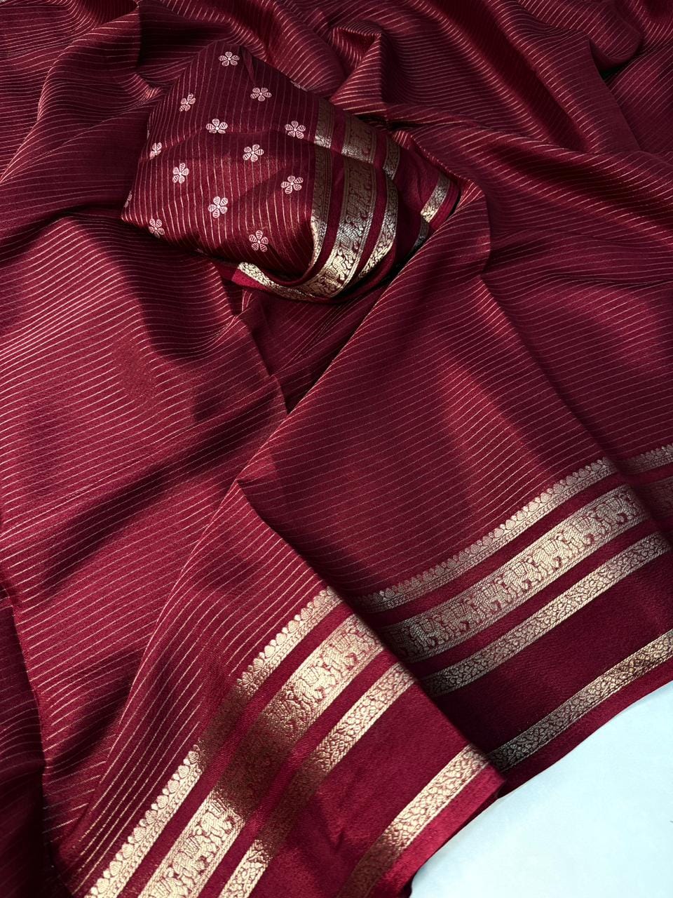Elegant  Silk Saree with Golden Zari Border  Self Design and Premium Creap Silk