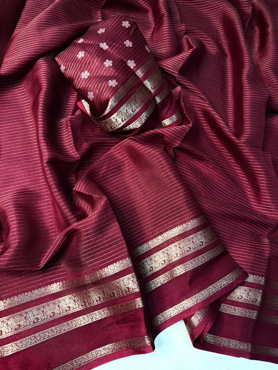 Elegant  Silk Saree with Golden Zari Border  Self Design and Premium Creap Silk