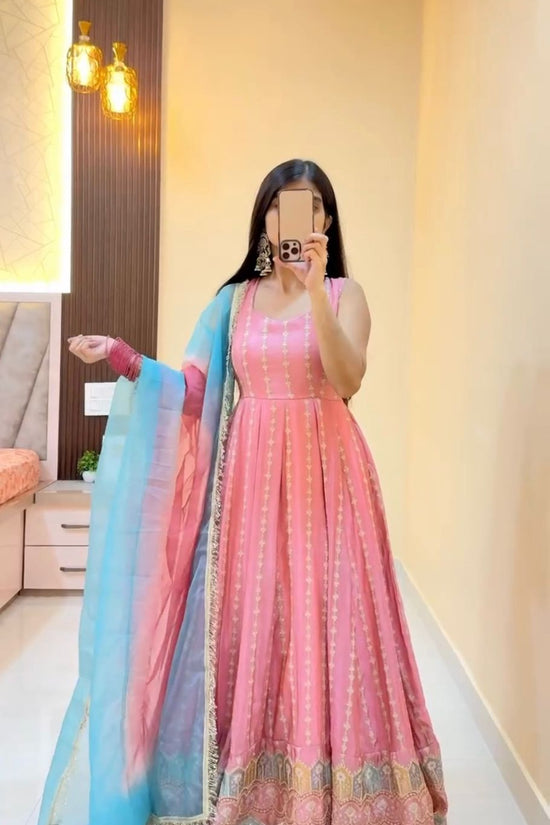 Blush Pink Anarkali Gown with Sky Blue Dupatta