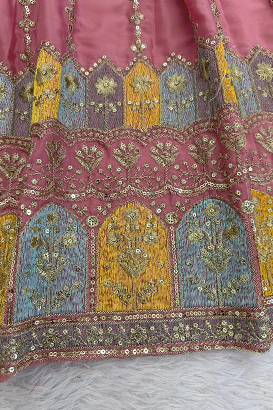 Blush Pink Anarkali Gown with Sky Blue Dupatta