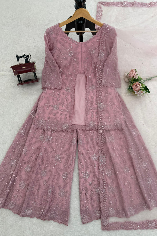 Blush Pink Embroidered Palazzo Set with Cape Dupatta