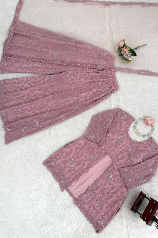 Blush Pink Embroidered Palazzo Set with Cape Dupatta