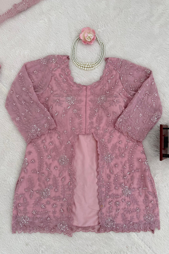 Blush Pink Embroidered Palazzo Set with Cape Dupatta