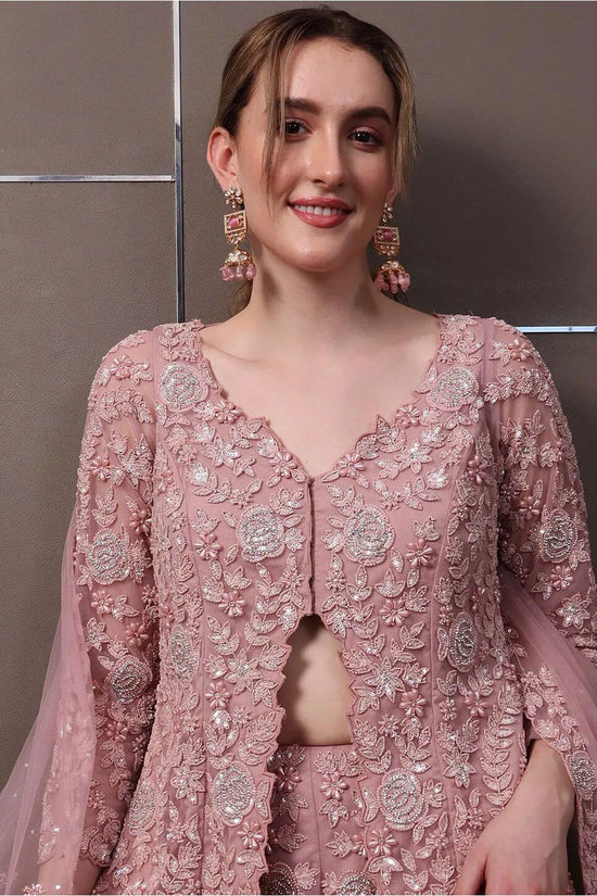 Blush Pink Embroidered Palazzo Set with Cape Dupatta