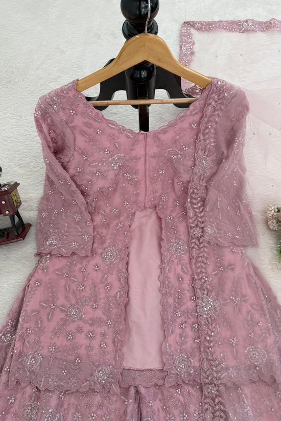 Blush Pink Embroidered Palazzo Set with Cape Dupatta