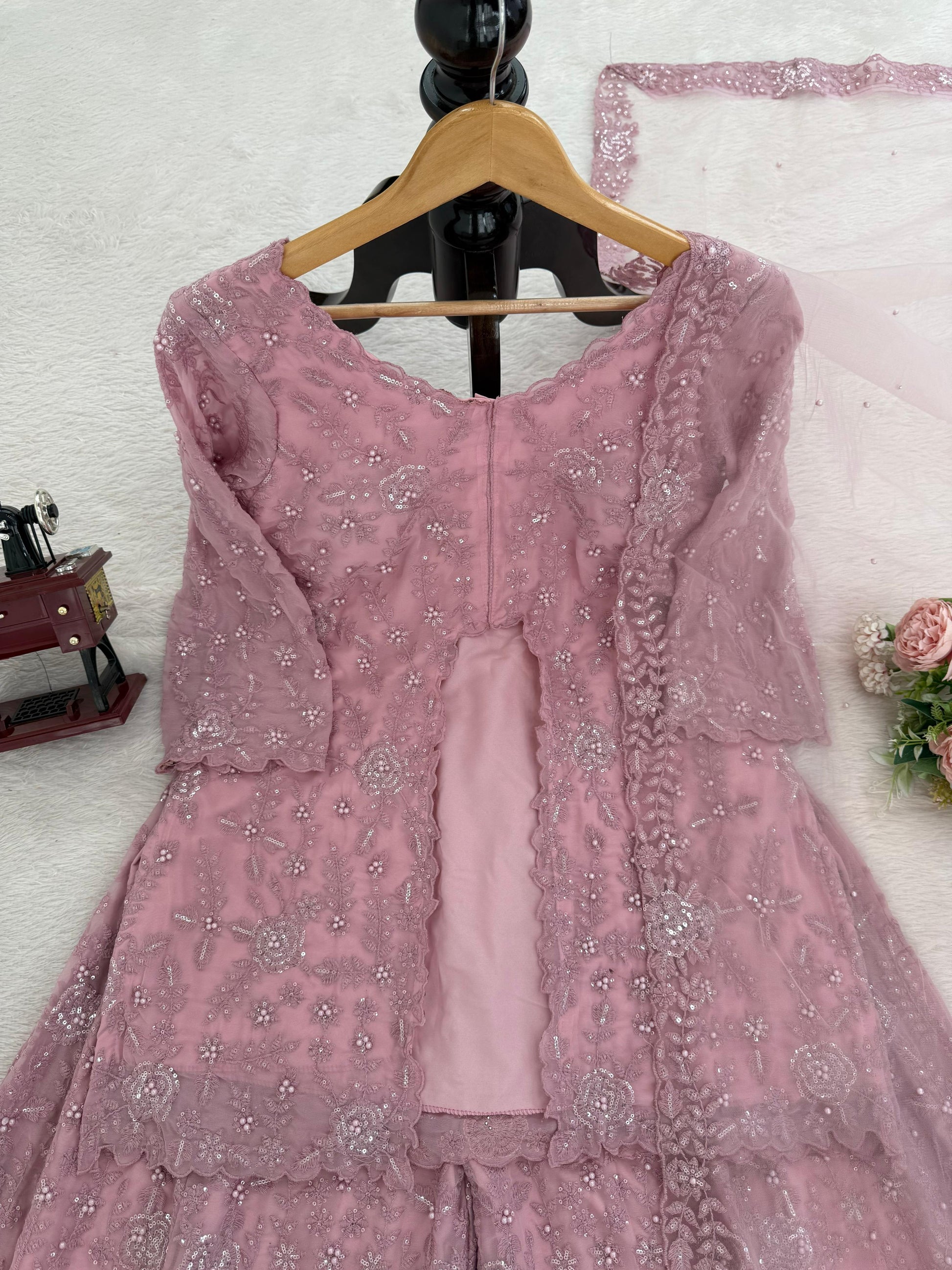 Blush Pink Embroidered Palazzo Set with Cape Dupatta