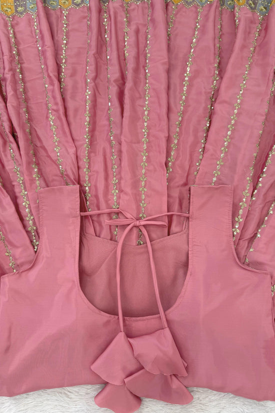 Blush Pink Anarkali Gown with Sky Blue Dupatta