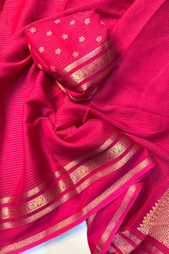 Elegant  Silk Saree with Golden Zari Border  Self Design and Premium Creap Silk