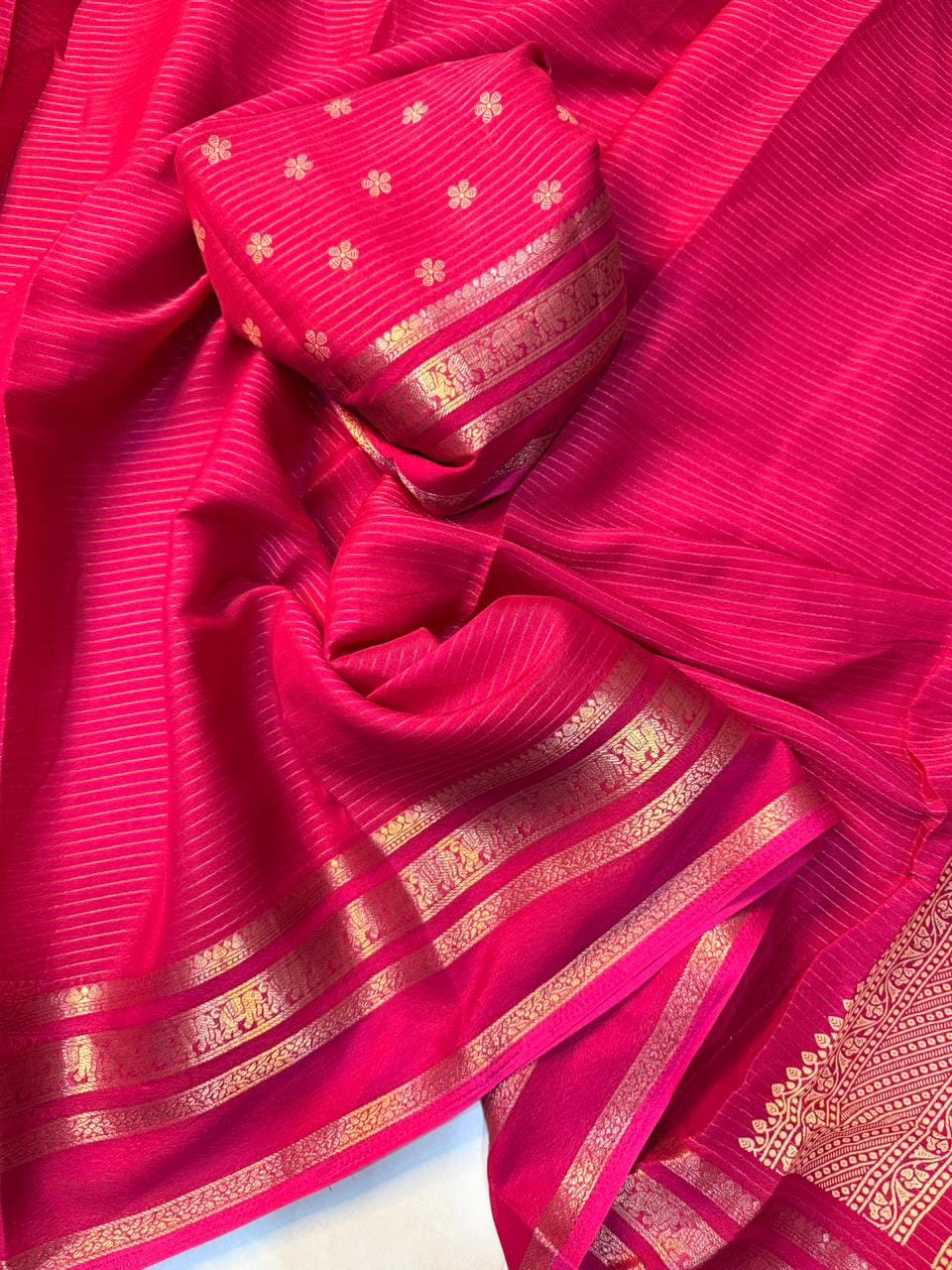 Elegant  Silk Saree with Golden Zari Border  Self Design and Premium Creap Silk