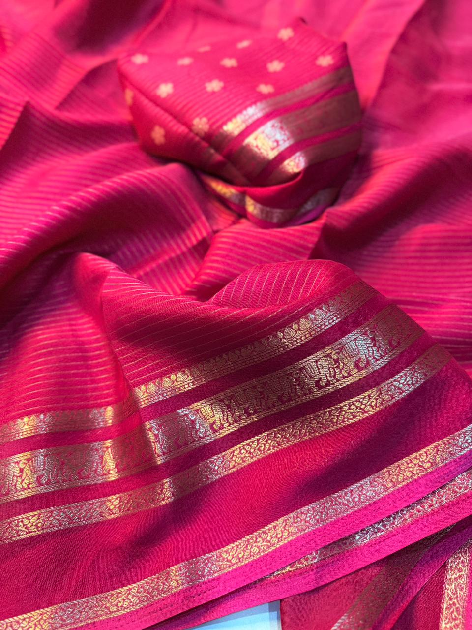 Elegant  Silk Saree with Golden Zari Border  Self Design and Premium Creap Silk