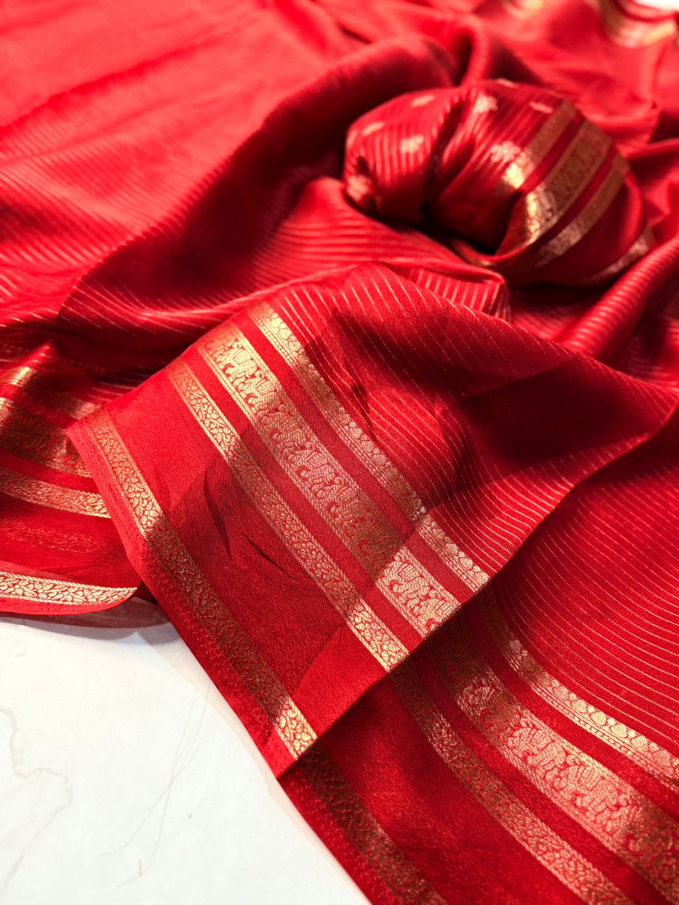 Elegant  Silk Saree with Golden Zari Border  Self Design and Premium Creap Silk