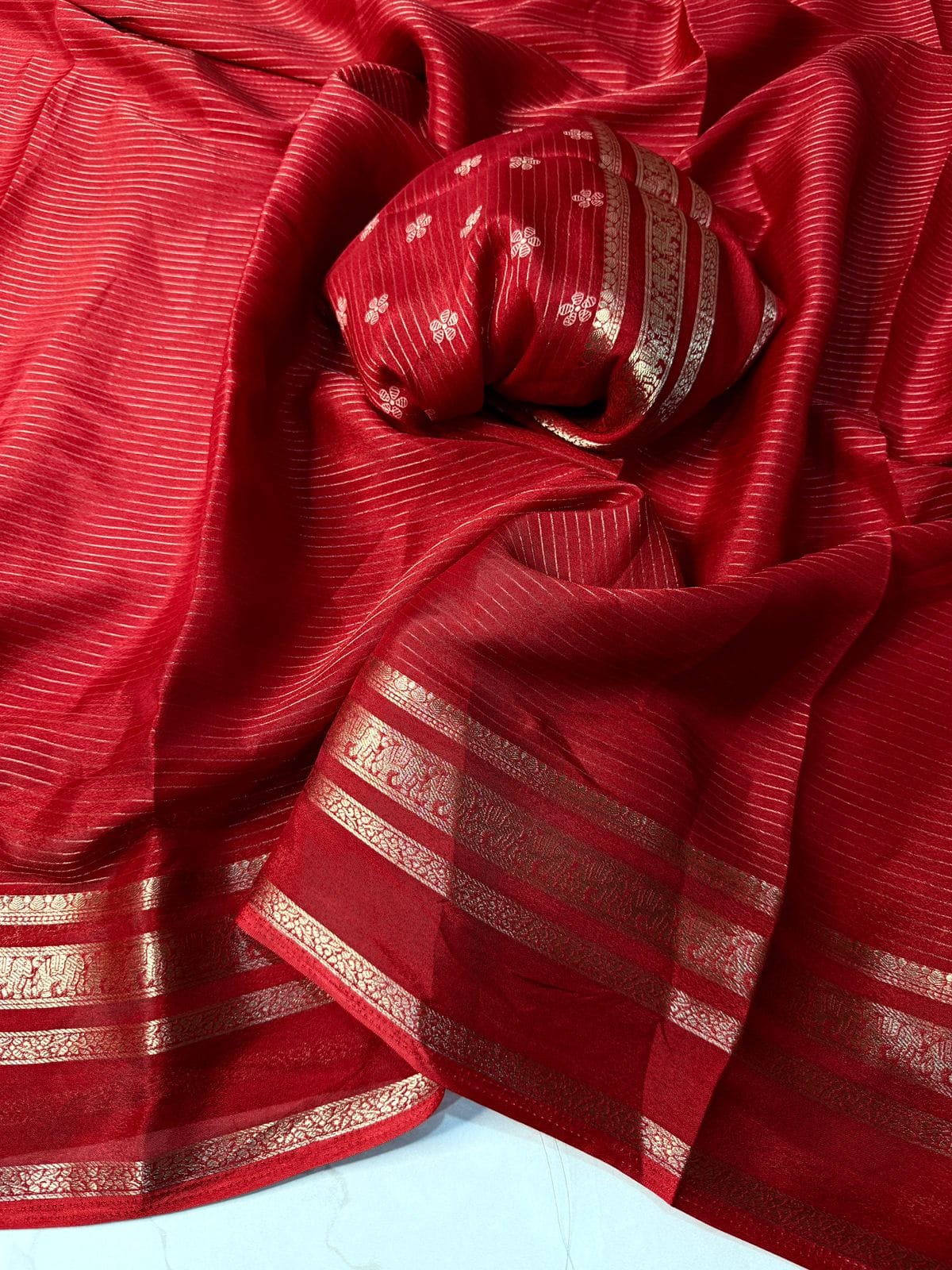 Elegant  Silk Saree with Golden Zari Border  Self Design and Premium Creap Silk