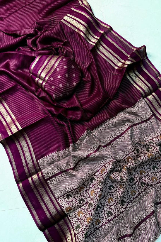 Elegant  Silk Saree with Golden Zari Border  Self Design and Premium Creap Silk
