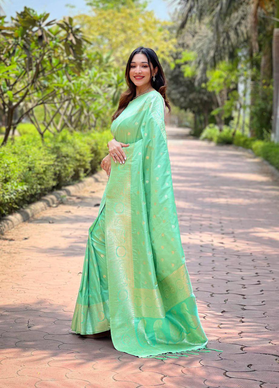 Elegant Banarasi Silk Saree with Rich Golden Zari Work