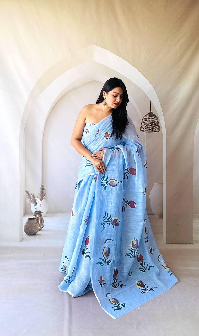 unique, stylish and chic Linen sarees.