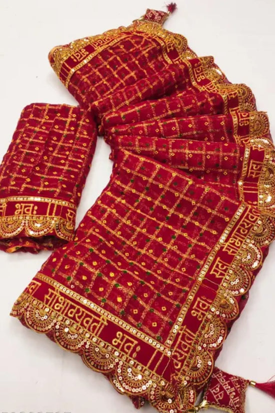 Traditional Red chunari Saree with Golden Zari 