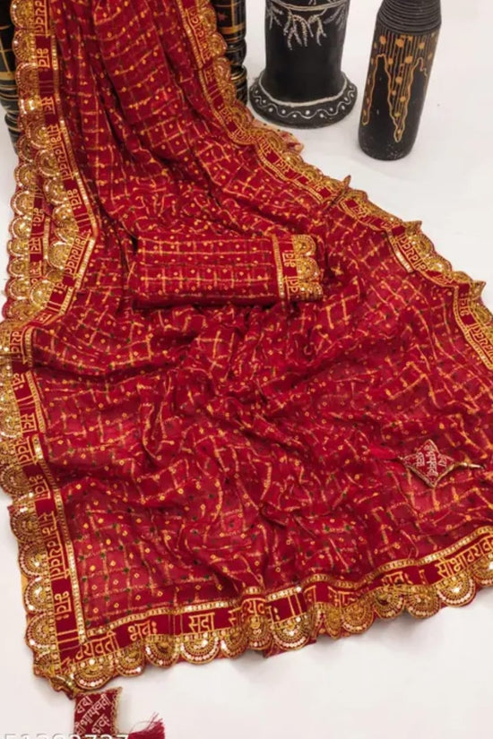 Traditional Red chunari Saree with Golden Zari 