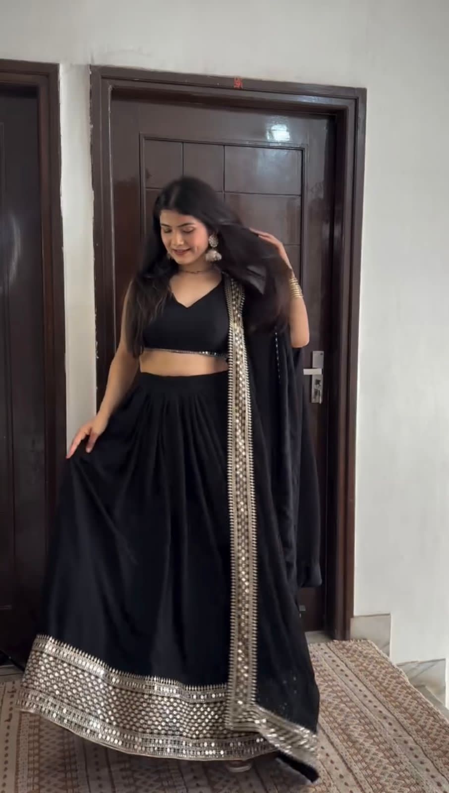 * Royal Black Traditional Lehenga with Dupatta