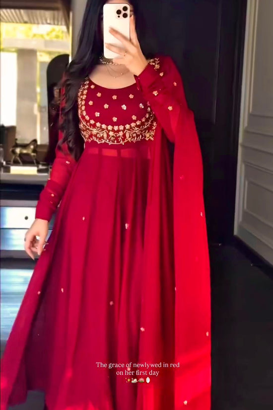 Designer Red Pari Gown With Pent Set – Elegant Ethnic Wear