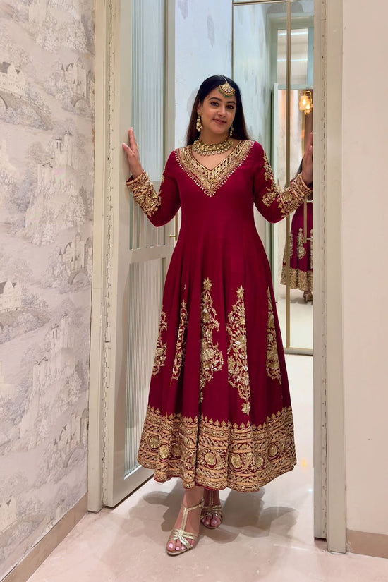 Red Faux Georgette Sequence Lace Work  Anarkali Salwar Suit