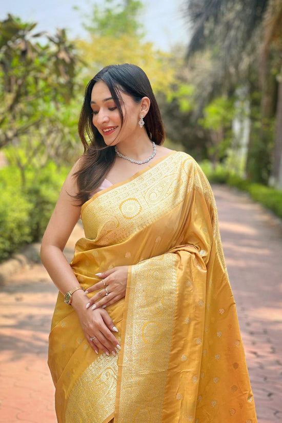 Elegant Banarasi Silk Saree with Rich Golden Zari Work