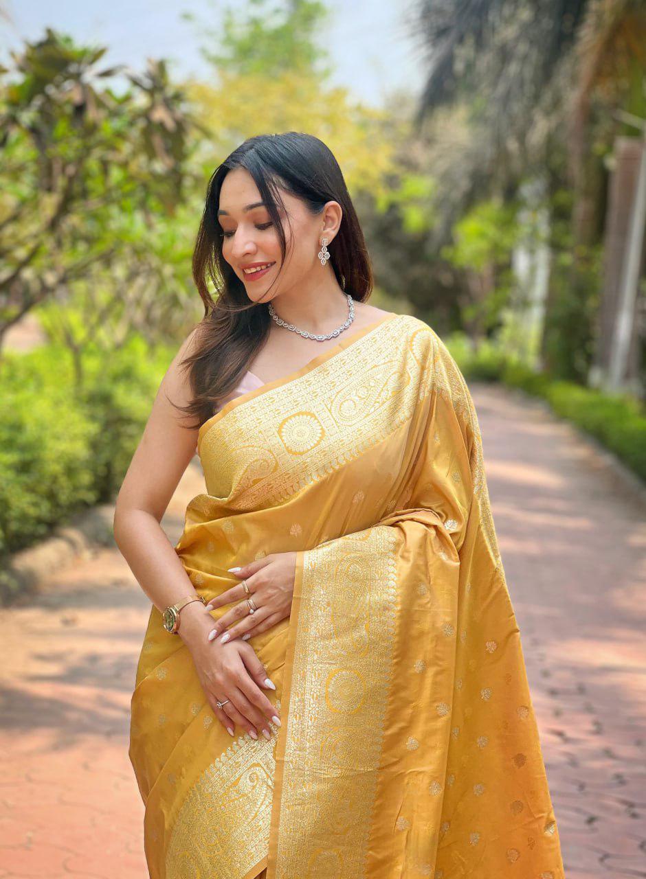 Elegant Banarasi Silk Saree with Rich Golden Zari Work