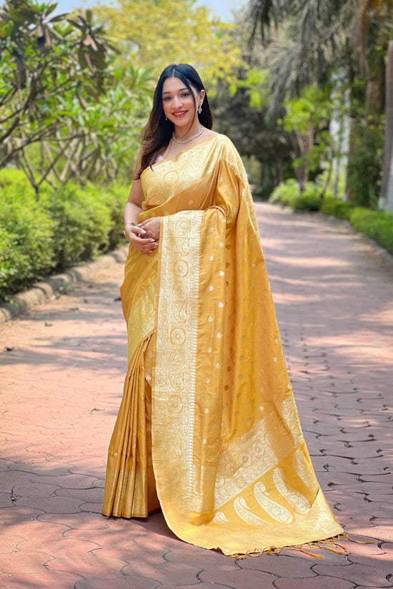 Elegant Banarasi Silk Saree with Rich Golden Zari Work