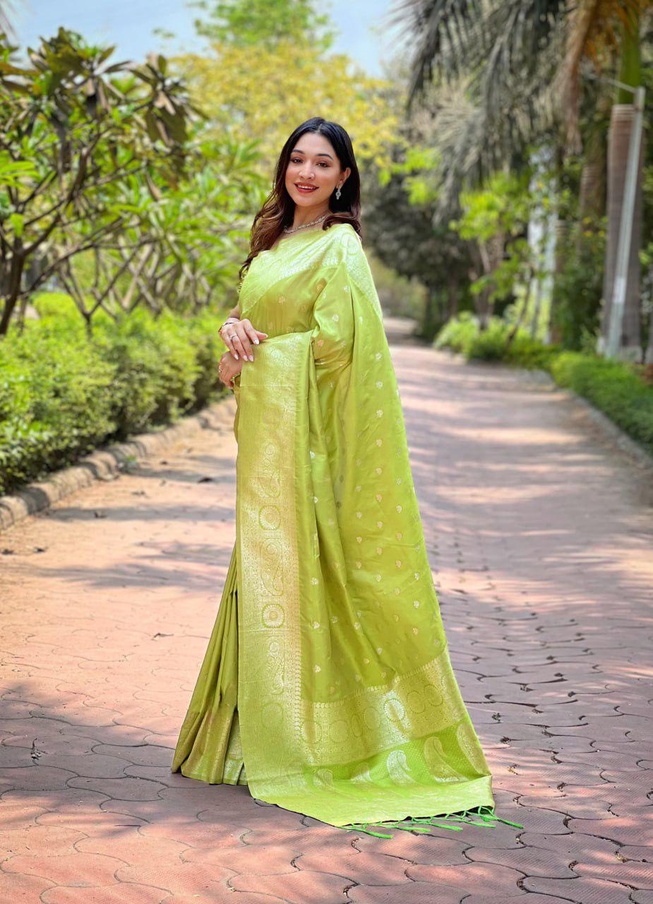 Elegant Banarasi Silk Saree with Rich Golden Zari Work