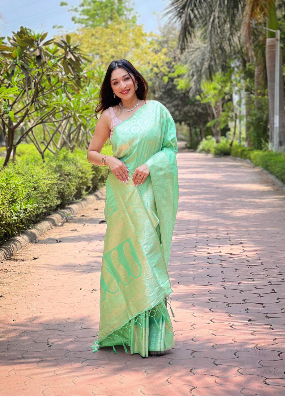 Elegant Banarasi Silk Saree with Rich Golden Zari Work