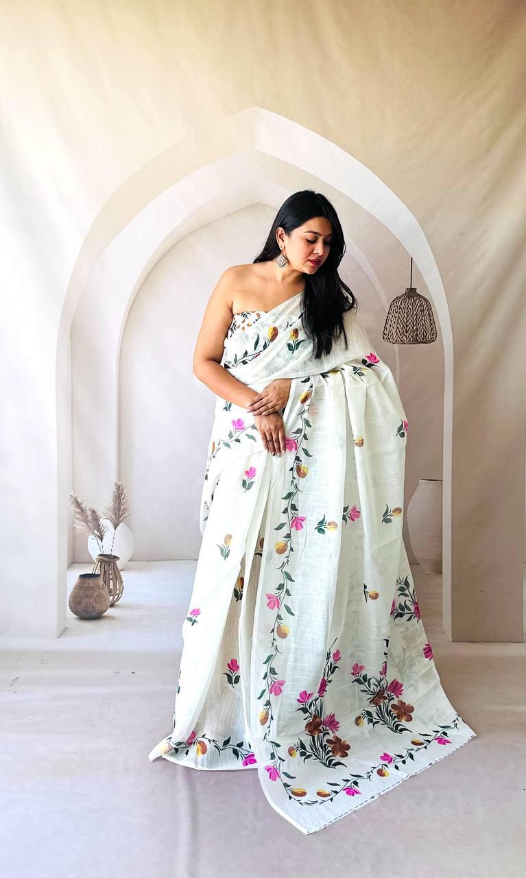 unique, stylish and chic Linen sarees.
