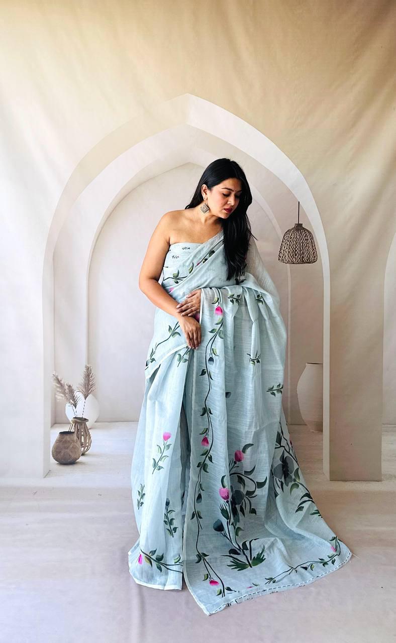 unique, stylish and chic Linen sarees.