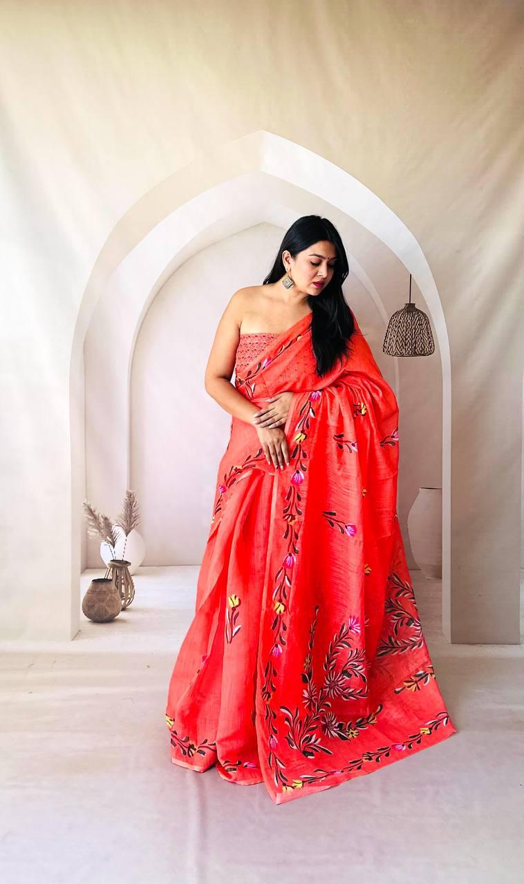 unique, stylish and chic Linen sarees.