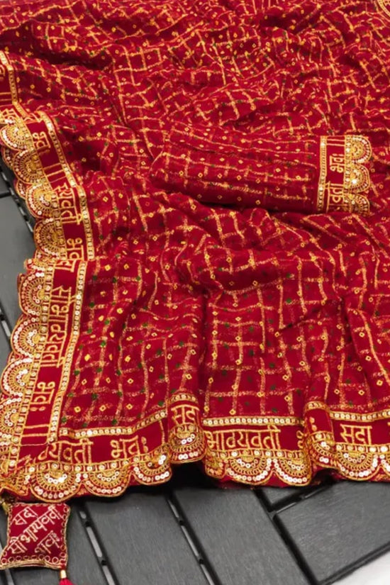 Traditional Red chunari Saree with Golden Zari 