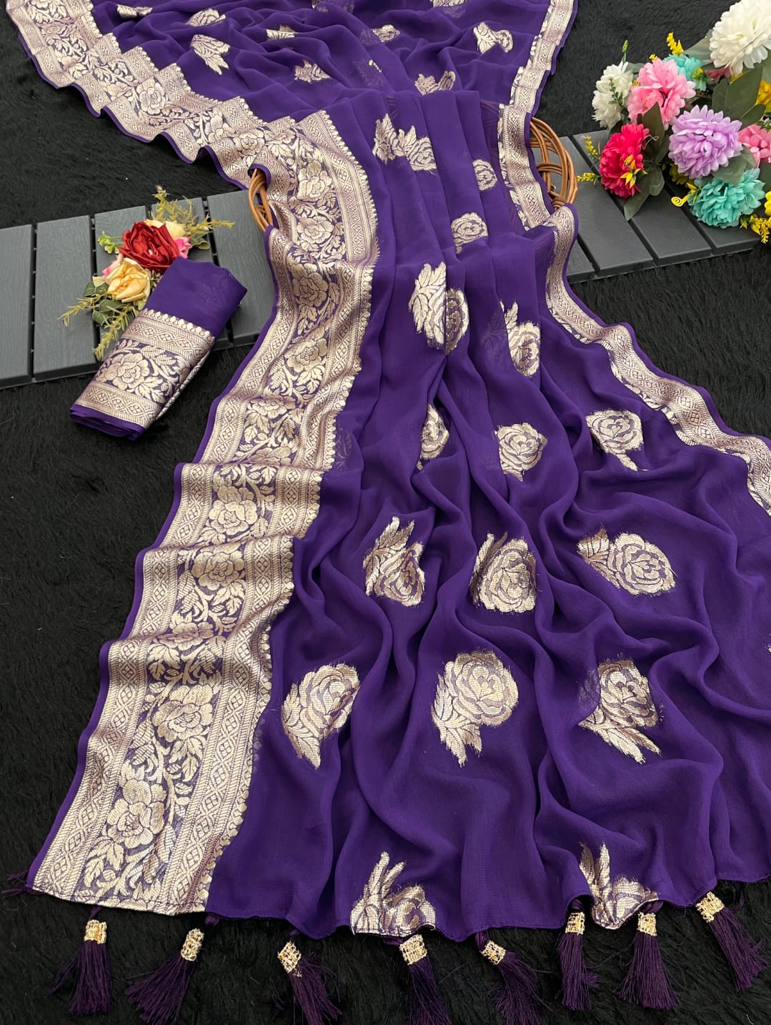 pure viscose georgette saree for women