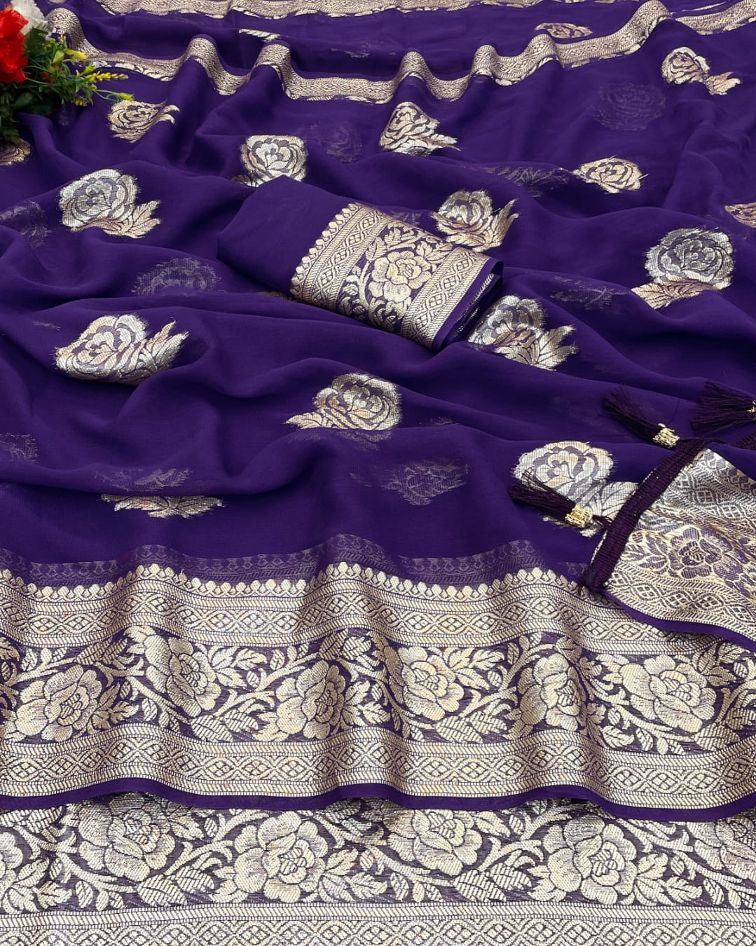 pure viscose georgette saree for women