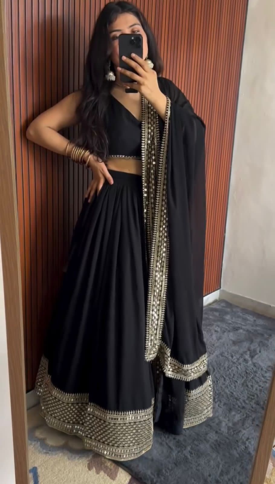 * Royal Black Traditional Lehenga with Dupatta