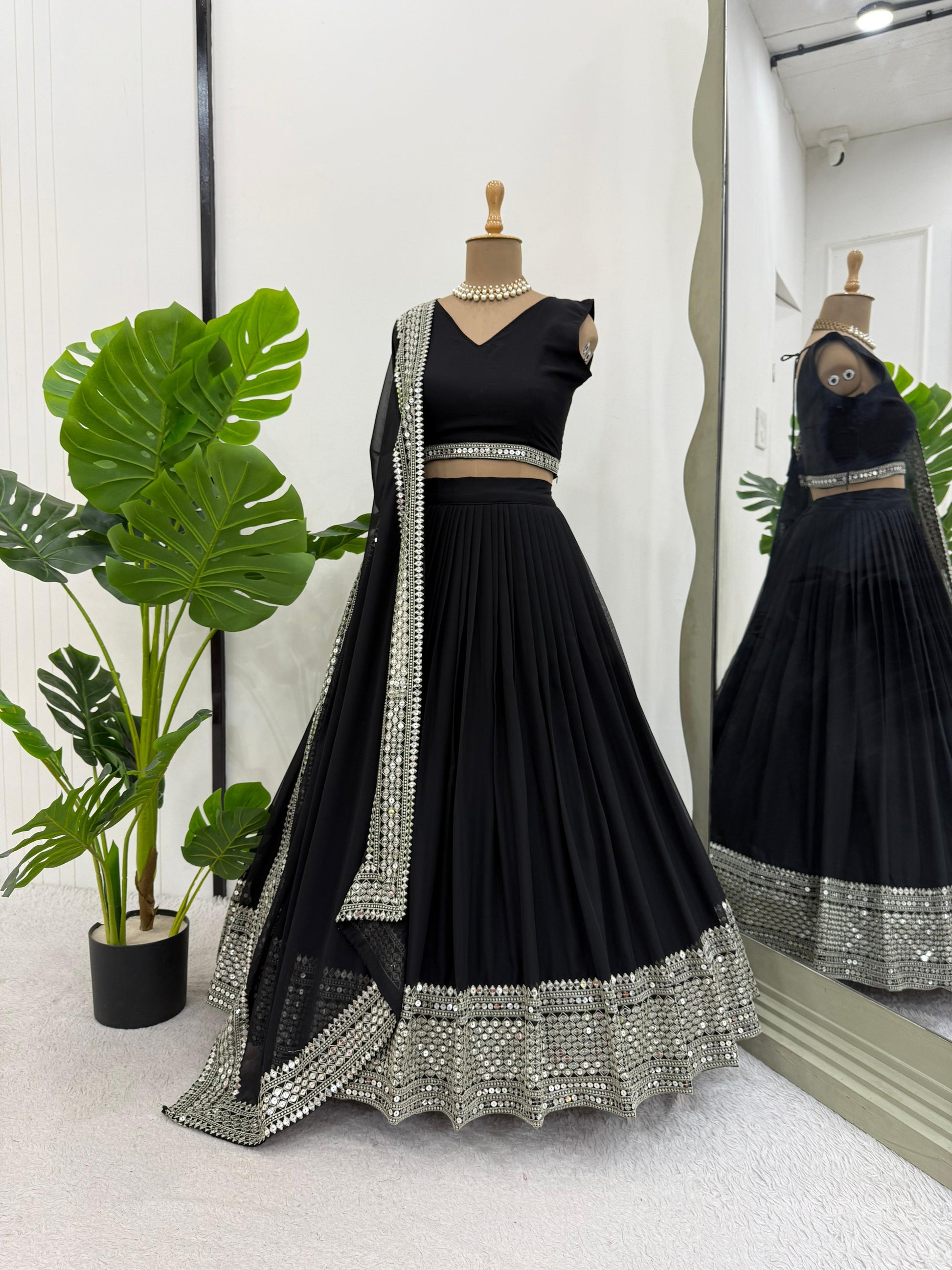 * Royal Black Traditional Lehenga with Dupatta