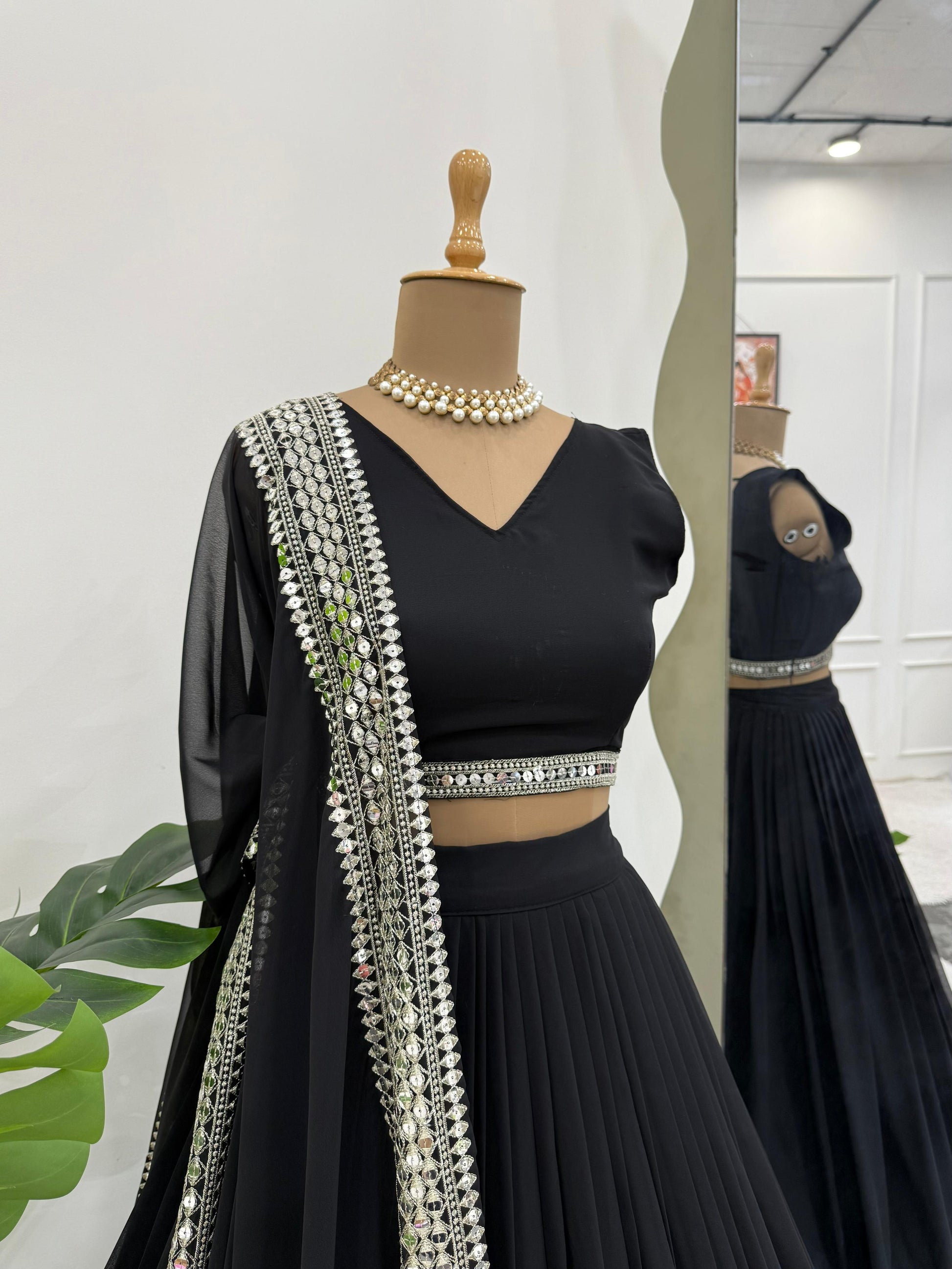 * Royal Black Traditional Lehenga with Dupatta