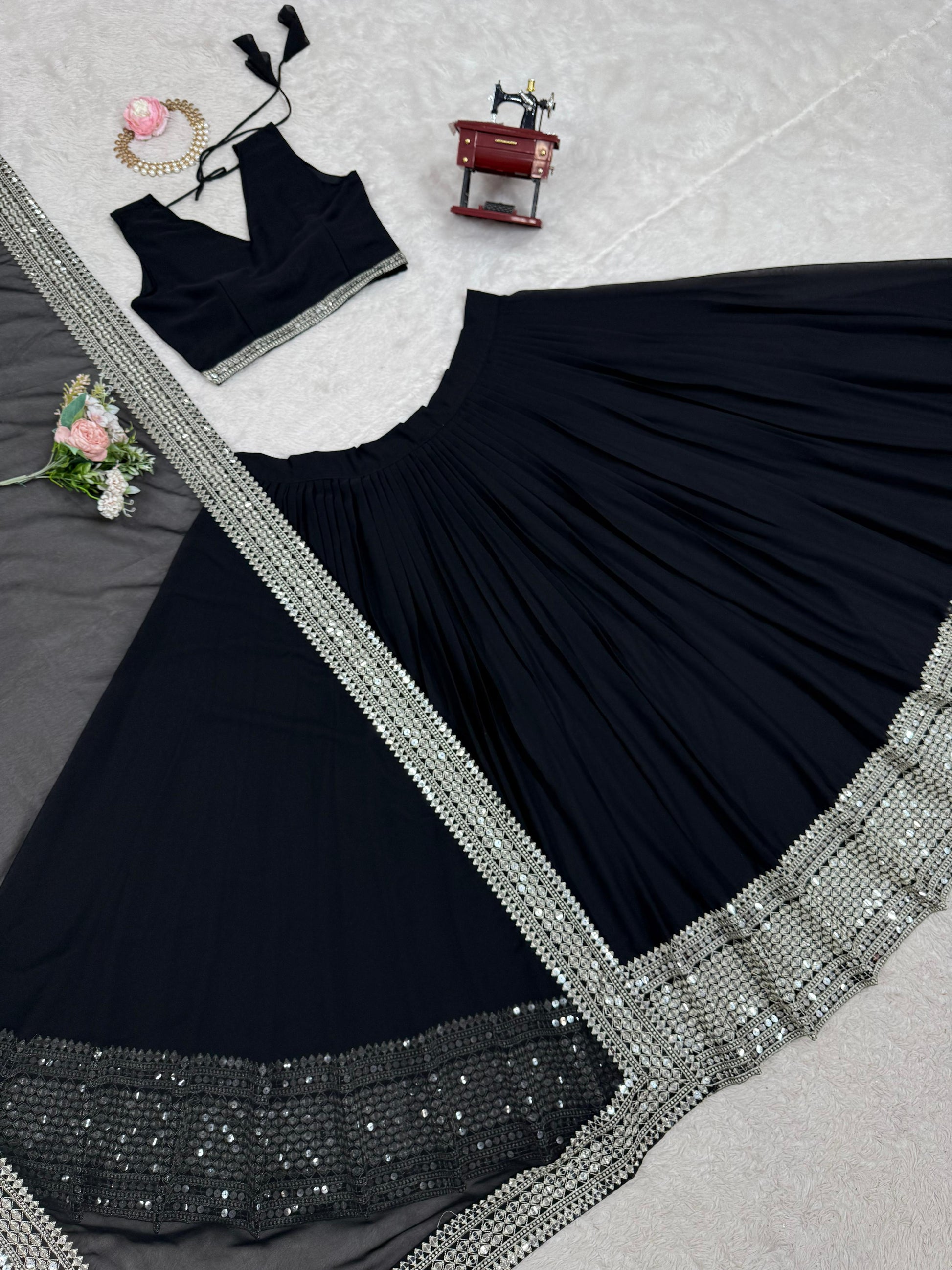 * Royal Black Traditional Lehenga with Dupatta