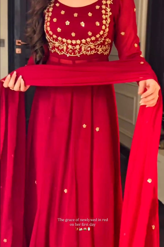 Designer Red Pari Gown With Pent Set – Elegant Ethnic Wear