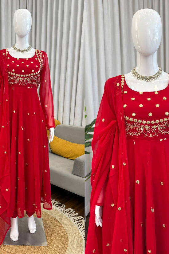 Designer Red Pari Gown With Pent Set – Elegant Ethnic Wear