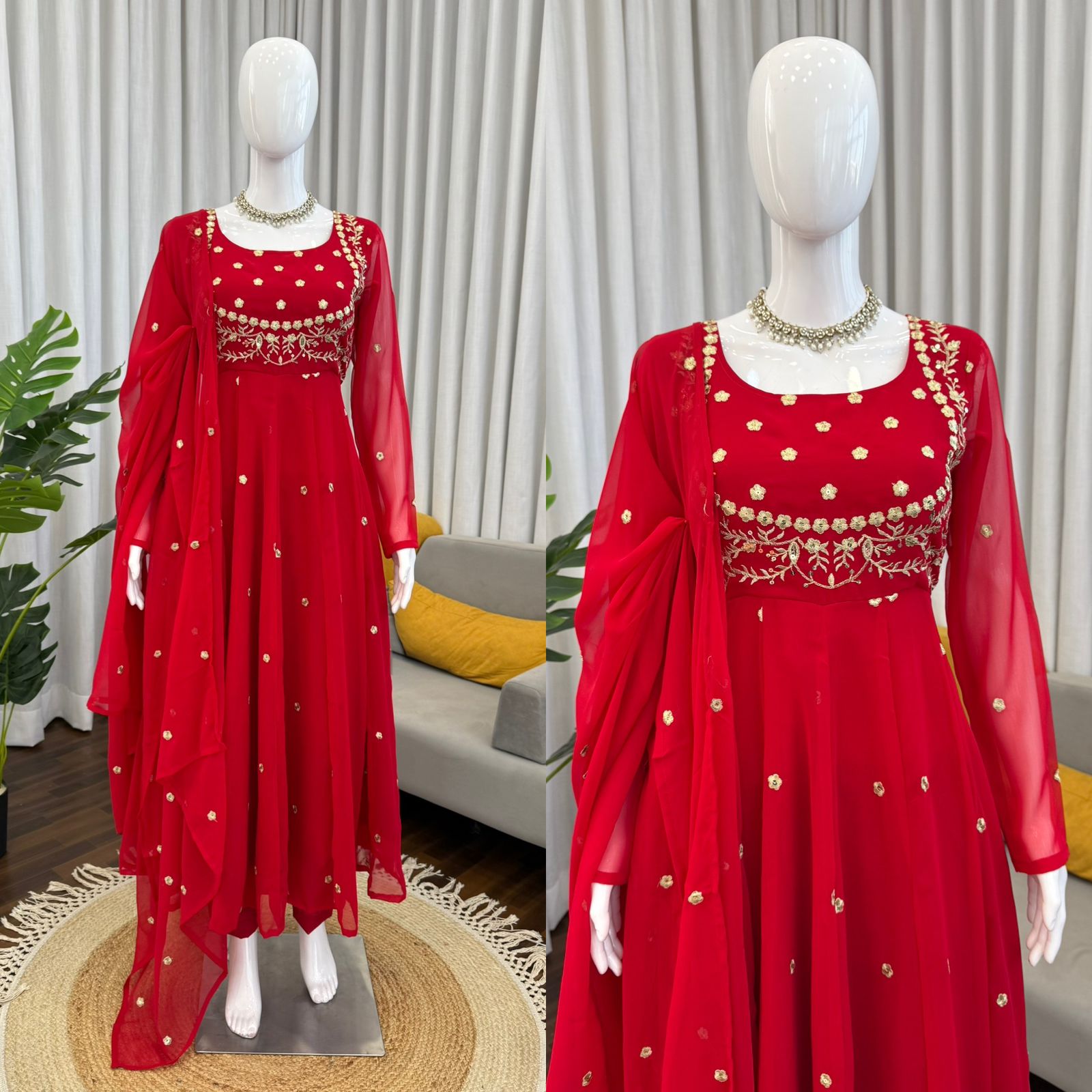 Designer Red Pari Gown With Pent Set – Elegant Ethnic Wear
