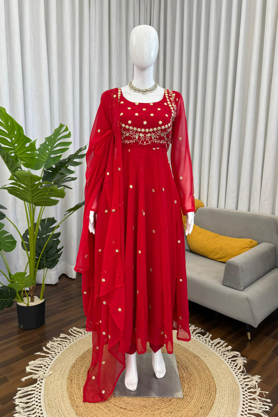 Designer Red Pari Gown With Pent Set – Elegant Ethnic Wear