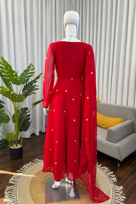 Designer Red Pari Gown With Pent Set – Elegant Ethnic Wear