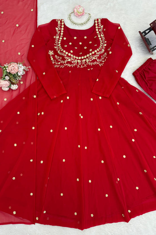 Designer Red Pari Gown With Pent Set – Elegant Ethnic Wear