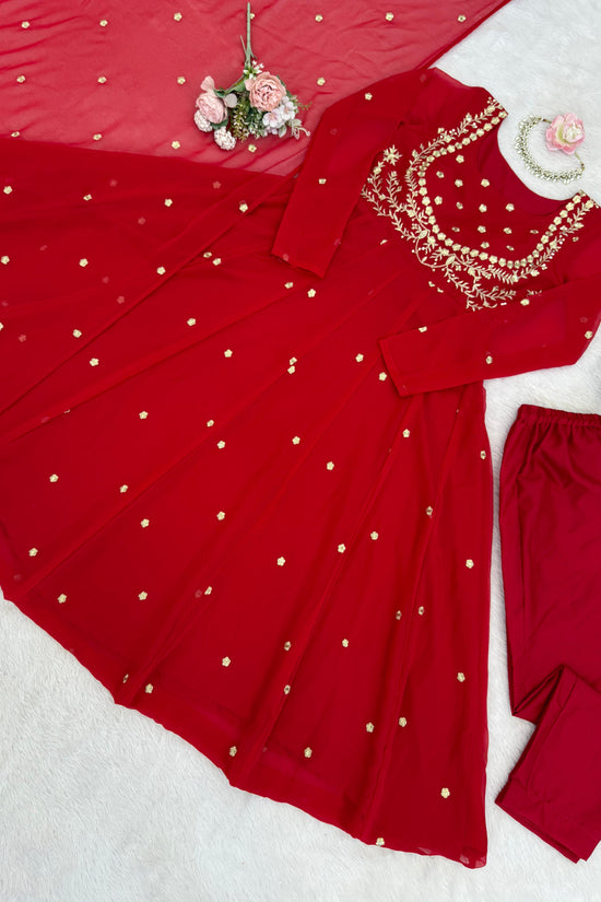 Designer Red Pari Gown With Pent Set – Elegant Ethnic Wear