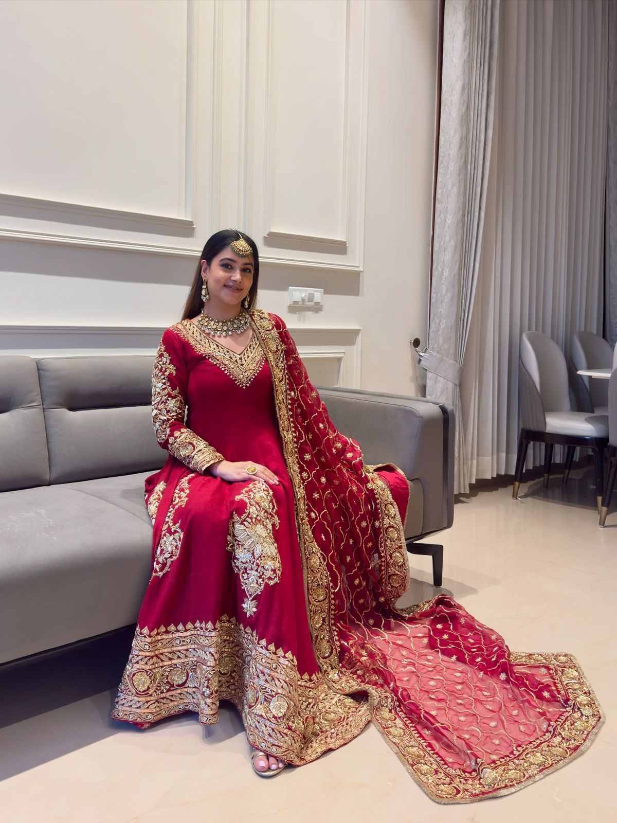 Red Faux Georgette Sequence Lace Work  Anarkali Salwar Suit