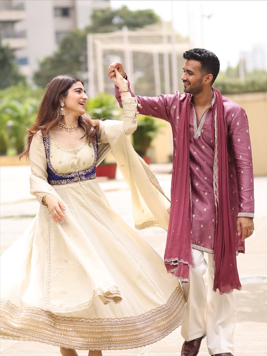 Ivory & Royal Blue Embroidered Anarkali Set